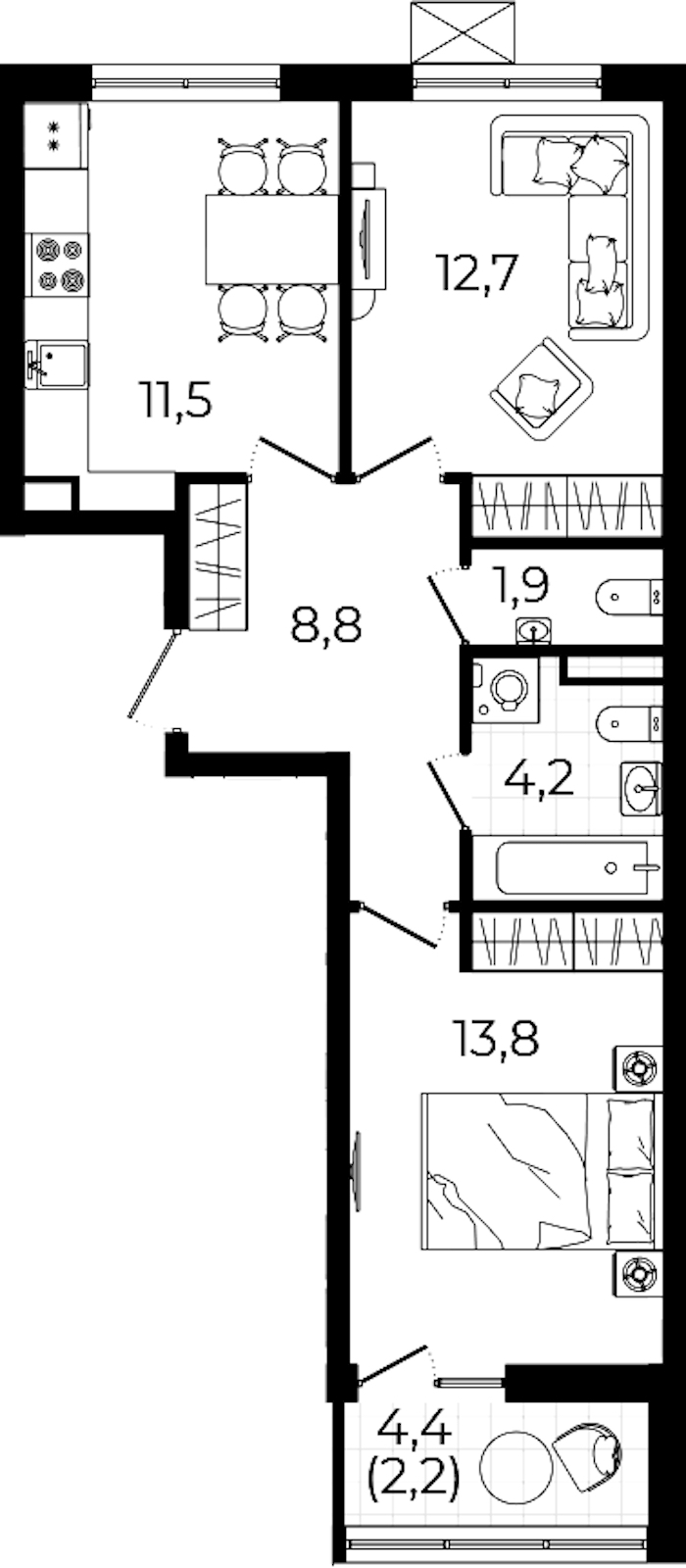 2-комнатная квартира 55.1 м², 10/12 эт., ЖК «А101 Всеволожск»